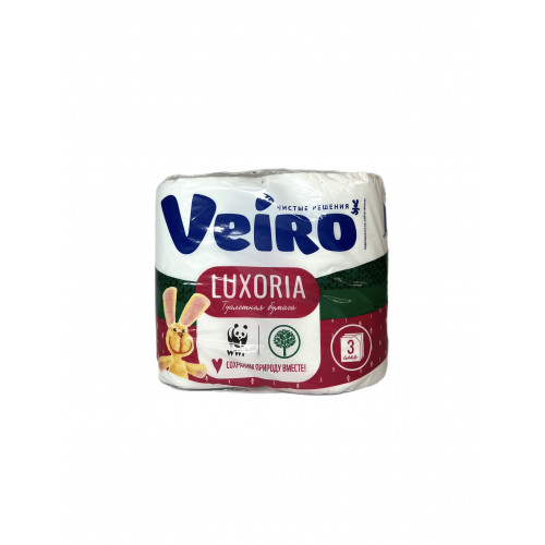 Бумага туалетная рулон Veiro целлюлоза 3 сл. Luxoria белый 4 шт/уп.