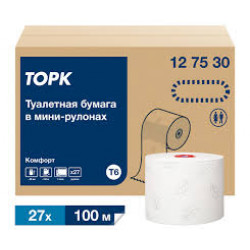Бумага туалетная рулон Tellus целлюлоза 100 м 2 сл. T6  Mid-size белый 27 шт/кор.